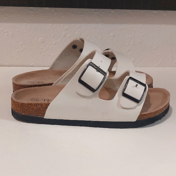 TF STAR Shoes - TF STAR White Birkenstock Style Sandals with Buckles